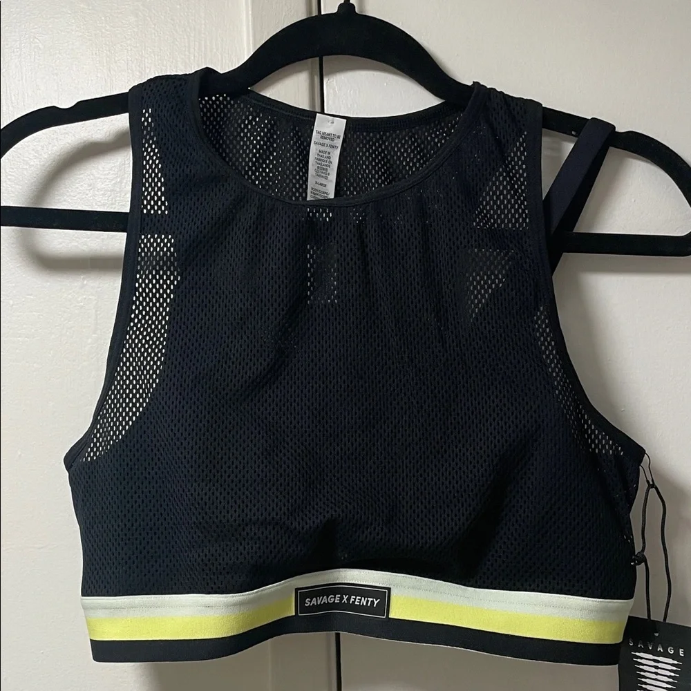 Savage X Fenty Black and Yellow Mesh Sports Bra XL - Picture 1 of 3